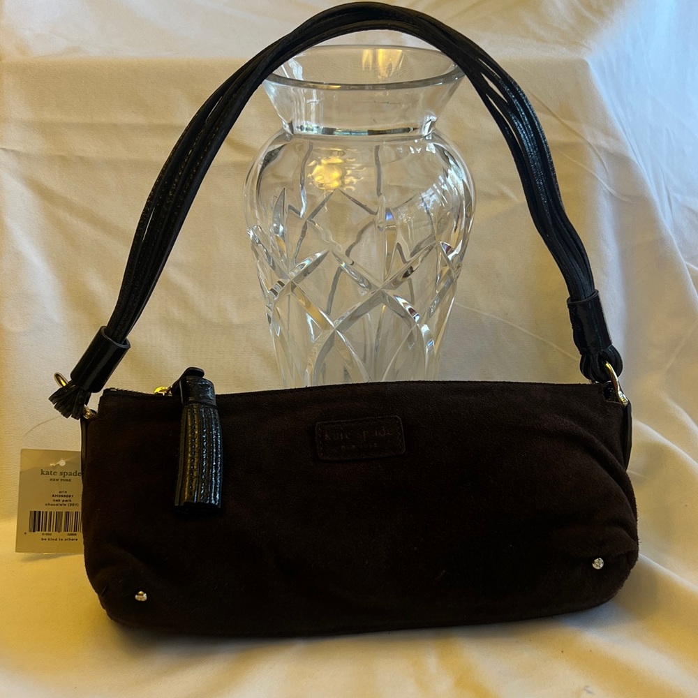 Rare Vtg Kate Spade Brown Suede Bag w Tassel Zip.  Erin Oak Park